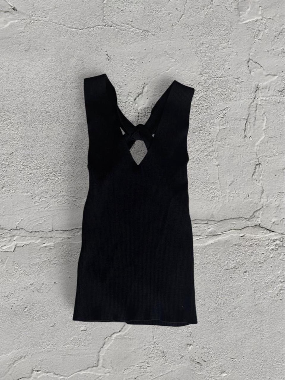 Mango Black Ribbed Tank with Crisscross V-Neck